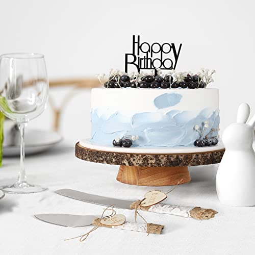 Relaxing Garden 12” Wood Cake Stand with Wooden Slice Cake Topper and Cake Cutting Set, Suitable for Wedding Receptions or Any Special Events - Image 2