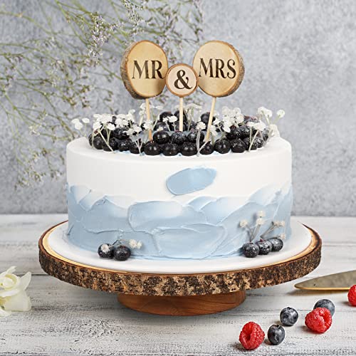 Relaxing Garden 12” Wood Cake Stand with Wooden Slice Cake Topper and Cake Cutting Set, Suitable for Wedding Receptions or Any Special Events - Image 3