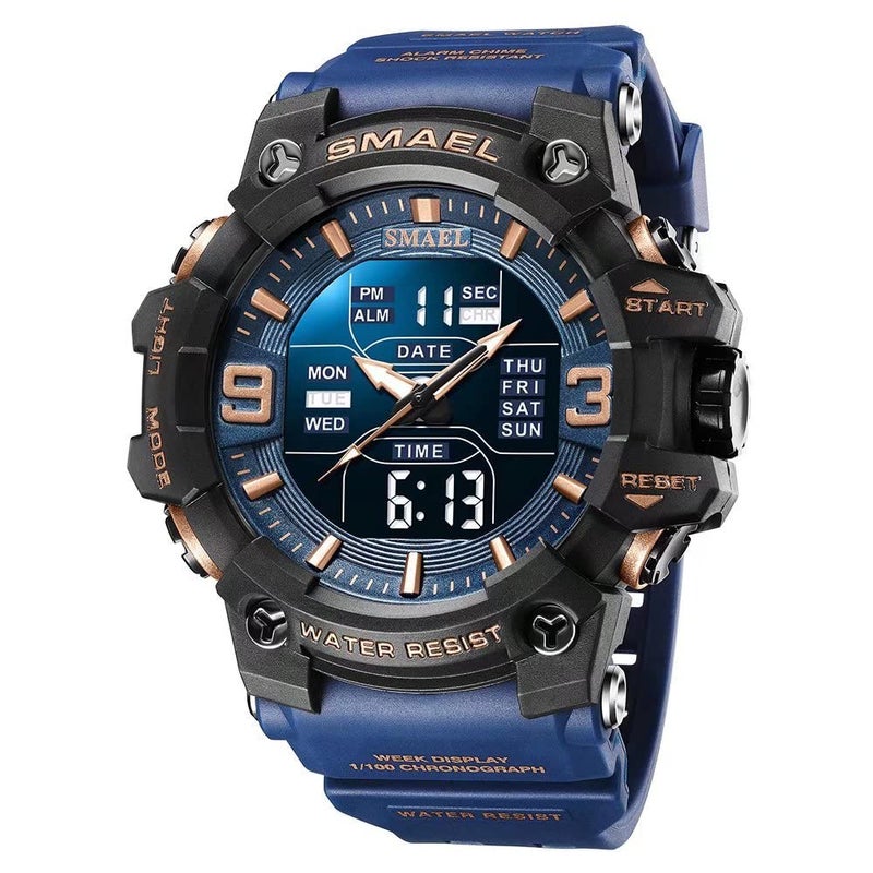 SMAEL Mens Military Watches Outdoor Sports Watch Waterproof LED Date Alarm Digital Analog Wrist Watches for Men Blue - Image 2