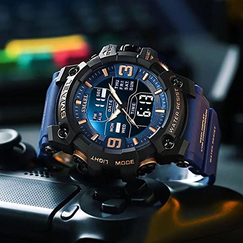 SMAEL Mens Military Watches Outdoor Sports Watch Waterproof LED Date Alarm Digital Analog Wrist Watches for Men Blue - Image 3
