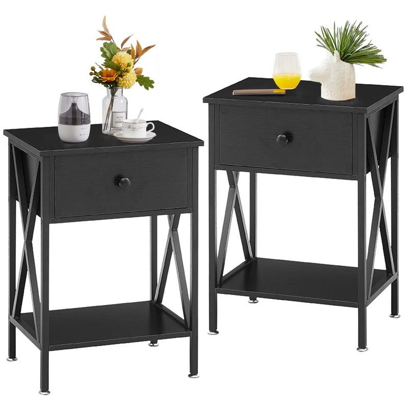 VECELO Nightstands Modern End Side TablesNight Stand Set of 2 with Drawer Storage Shelf for Bedroom Living Room Lounge