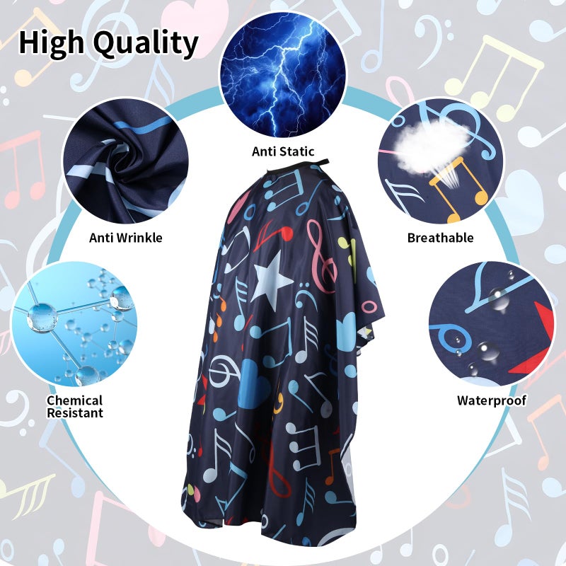 YELEGAI Professional Hair Cutting Cape with Neck Duster Brush, Waterproof Salon Barber Cape with snaps, Barber Accessories for Men, Women and Kids(Music Notation) - Image 3