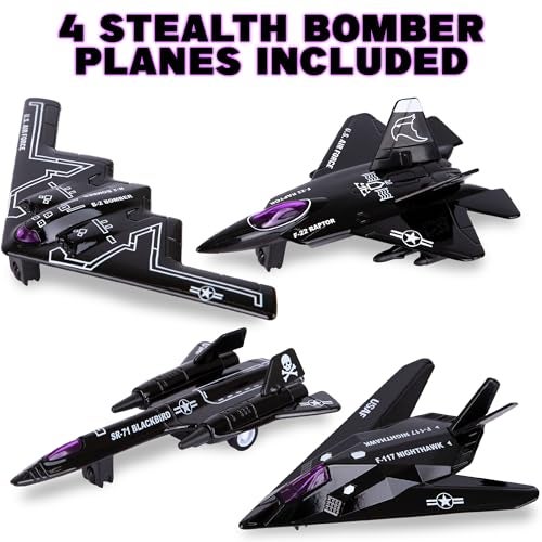 ArtCreativity Diecast Stealth Bomber Toy Jets with Pullback Action Diecast Metal Jet Airplane Toys B2 Bomber SR71 Blackbird F22 Raptor and F117 Nighthawk Military Toys for Kids - Image 5