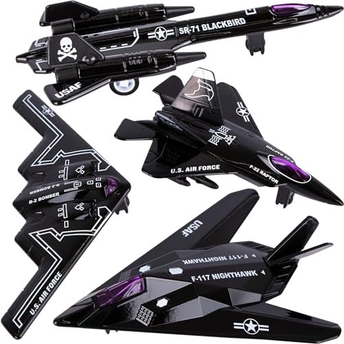 ArtCreativity Diecast Stealth Bomber Toy Jets with Pullback Action Diecast Metal Jet Airplane Toys B2 Bomber SR71 Blackbird F22 Raptor and F117 Nighthawk Military Toys for Kids - Image 1