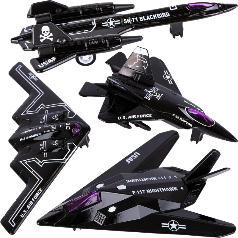 ArtCreativity Diecast Stealth Bomber Toy Jets with Pullback Action Diecast Metal Jet Airplane Toys B2 Bomber SR71 Blackbird F22 Raptor and F117 Nighthawk Military Toys for Kids - Image 4