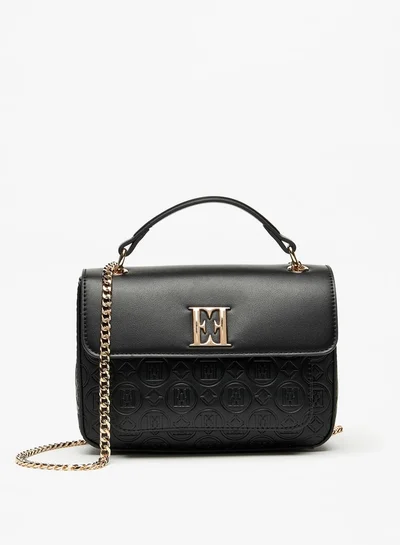 ELLE Monogram Embossed Satchel Bag with Chain Strap and Magnetic Closure
