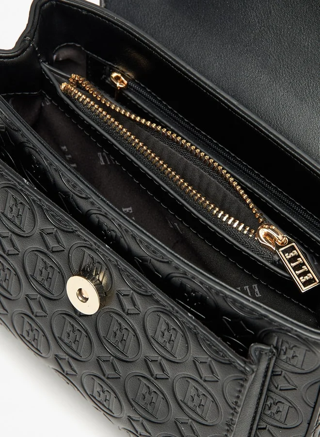 ELLE Monogram Embossed Satchel Bag with Chain Strap and Magnetic Closure