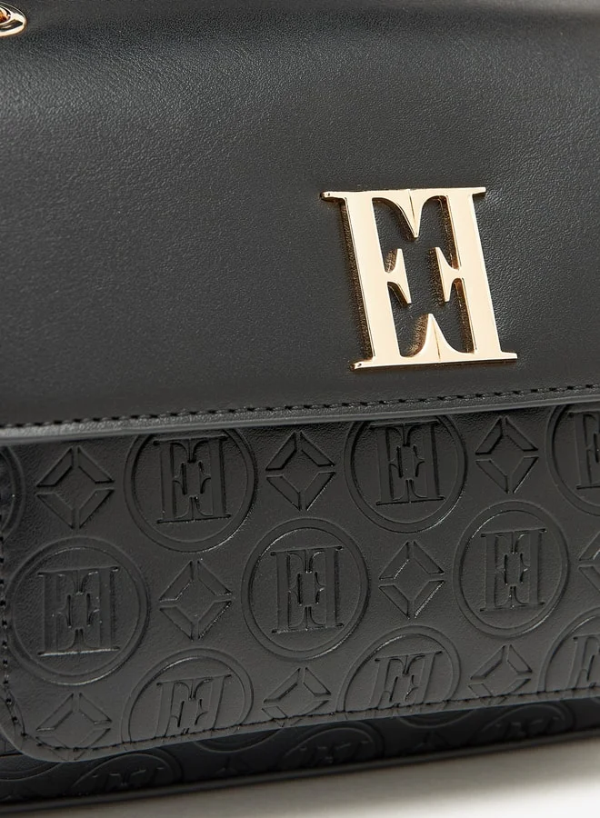 ELLE Monogram Embossed Satchel Bag with Chain Strap and Magnetic Closure