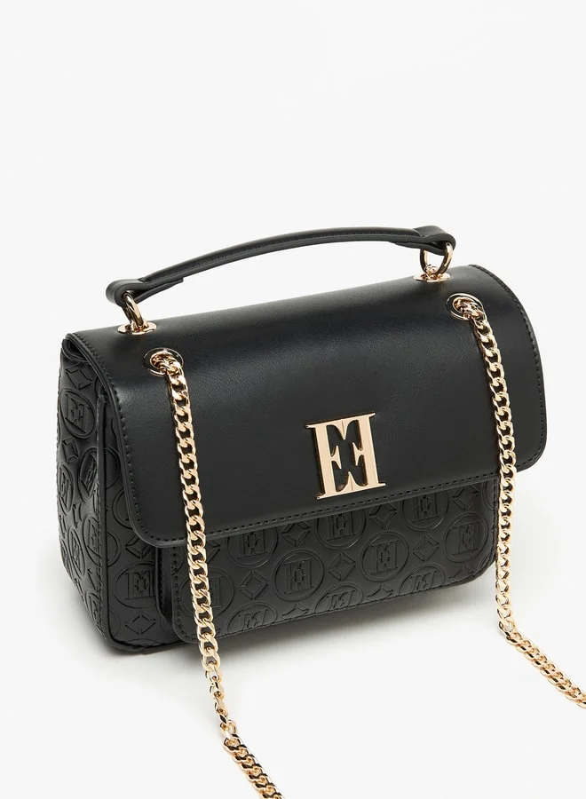 ELLE Monogram Embossed Satchel Bag with Chain Strap and Magnetic Closure