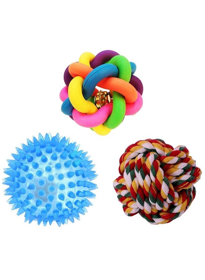 Generic Combo Of 3 Puppy Ball Puppy Toys One Squeaky Led Ball One Sound Bell Rainbow Ball One Cotton Rope Ball For Puppy (Combo Of 3) 