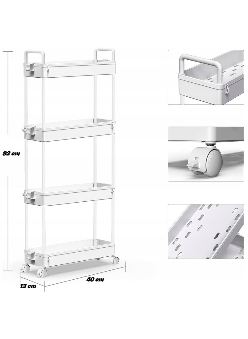 زيريفام عربة تخزين رفيعة، منظم حمام بأربع طبقات مع أرفف متحركة، عربة متعددة الأغراض متدحرجة مع حجرات منزلقة للمطبخ والحمام وغرفة الغسيل والمساحات الضيقة (أبيض) - Image 2