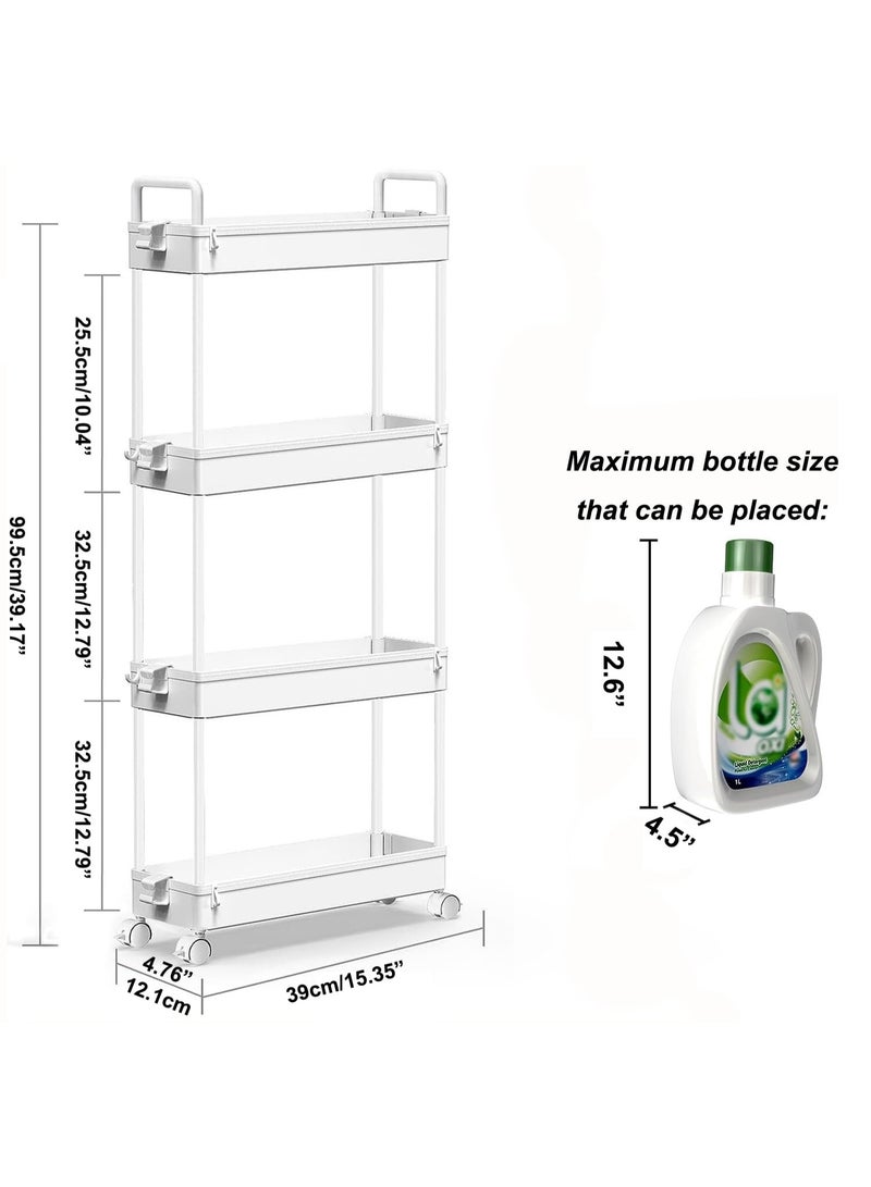 زيريفام عربة تخزين رفيعة، منظم حمام بأربع طبقات مع أرفف متحركة، عربة متعددة الأغراض متدحرجة مع حجرات منزلقة للمطبخ والحمام وغرفة الغسيل والمساحات الضيقة (أبيض) - Image 4