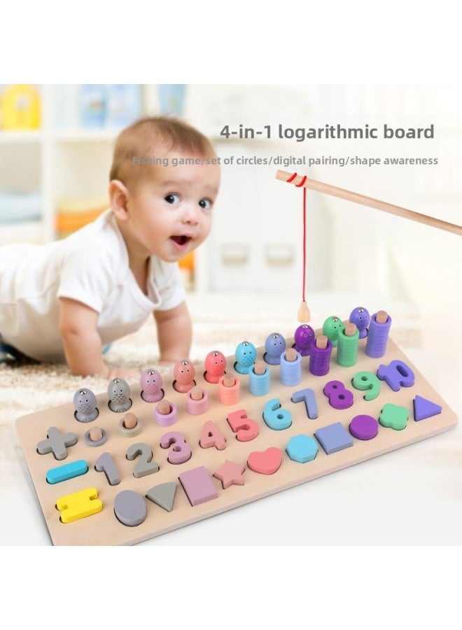 Macaron Number Shape Four-in-One Logarithmic Board Fishing Toy 345-Year-Old Kindergarten Learning Mathematics 6 Wooden Puzzle-Color:MWZ Four-in-one Fishing Logarithmic Board - Image 3