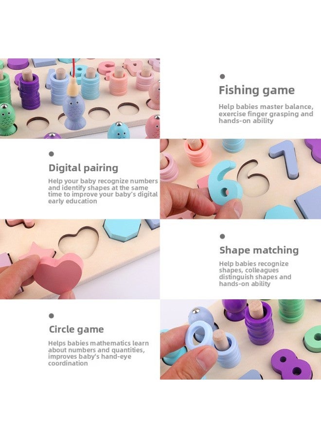 Macaron Number Shape Four-in-One Logarithmic Board Fishing Toy 345-Year-Old Kindergarten Learning Mathematics 6 Wooden Puzzle-Color:MWZ Four-in-one Fishing Logarithmic Board - Image 4