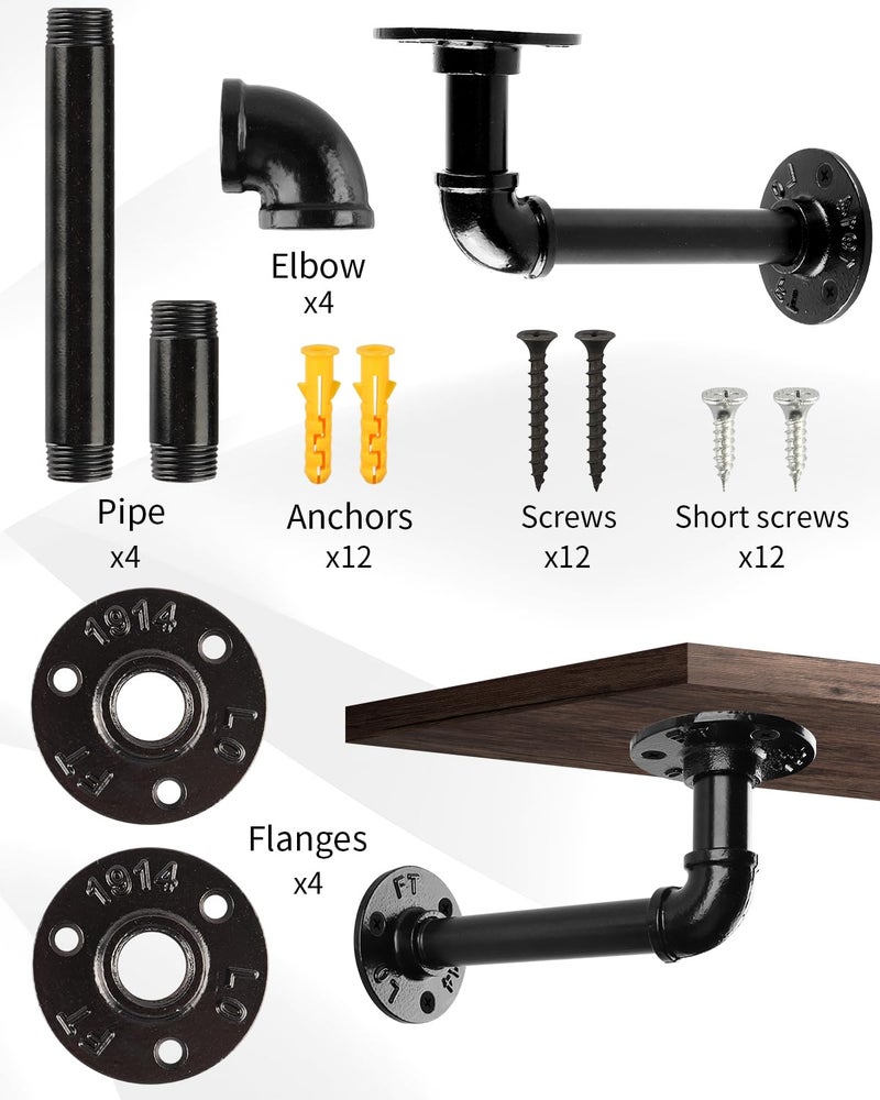 MUZIK Industrial Pipe Shelf Brackets, L Pipe Black Floating Shelf Brackets Heavy Duty - Vintage Iron Finish DIY Shelving Brackets for Shelves (7*4 Inch) - Image 3
