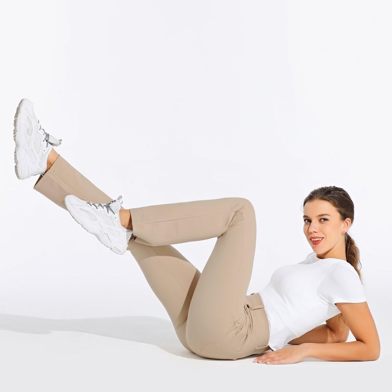 Willit 31" Women's Yoga Dress Pants Straight Leg Work Slacks Stretchy Office Casual Pants 4 Pockets Belt Loops Khaki M - Image 4