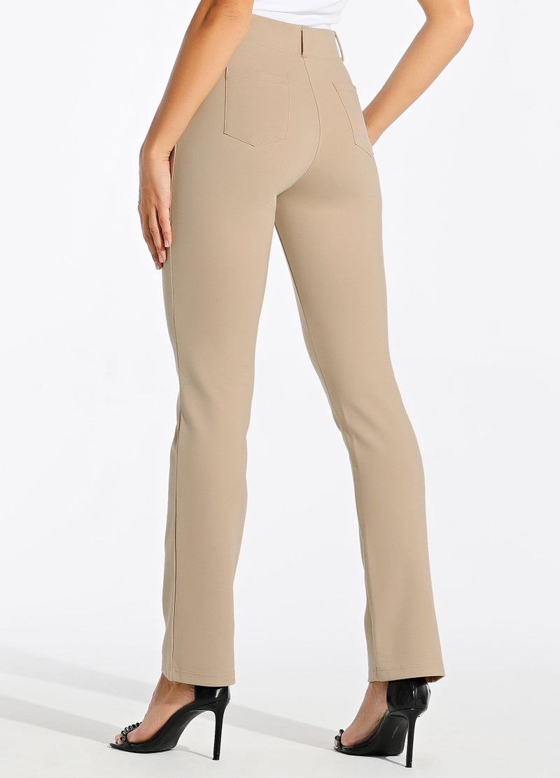 Willit 31" Women's Yoga Dress Pants Straight Leg Work Slacks Stretchy Office Casual Pants 4 Pockets Belt Loops Khaki M - Image 2