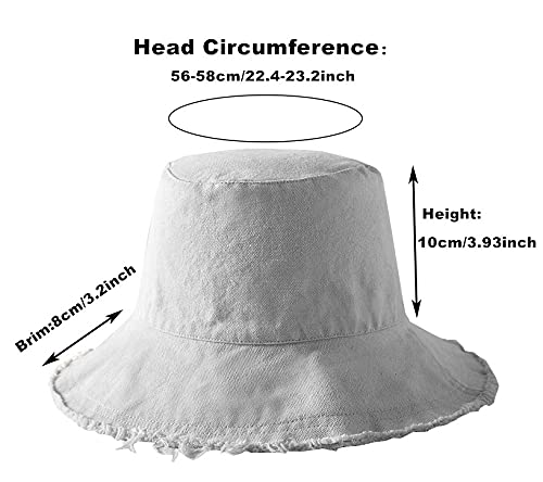 FGSS Womens Bucket-Hat Distressed Sun-Protection Washed-Cotton - Summer Wide Brim Beach Cap(7 1/8 Size) (White 01) - Image 2