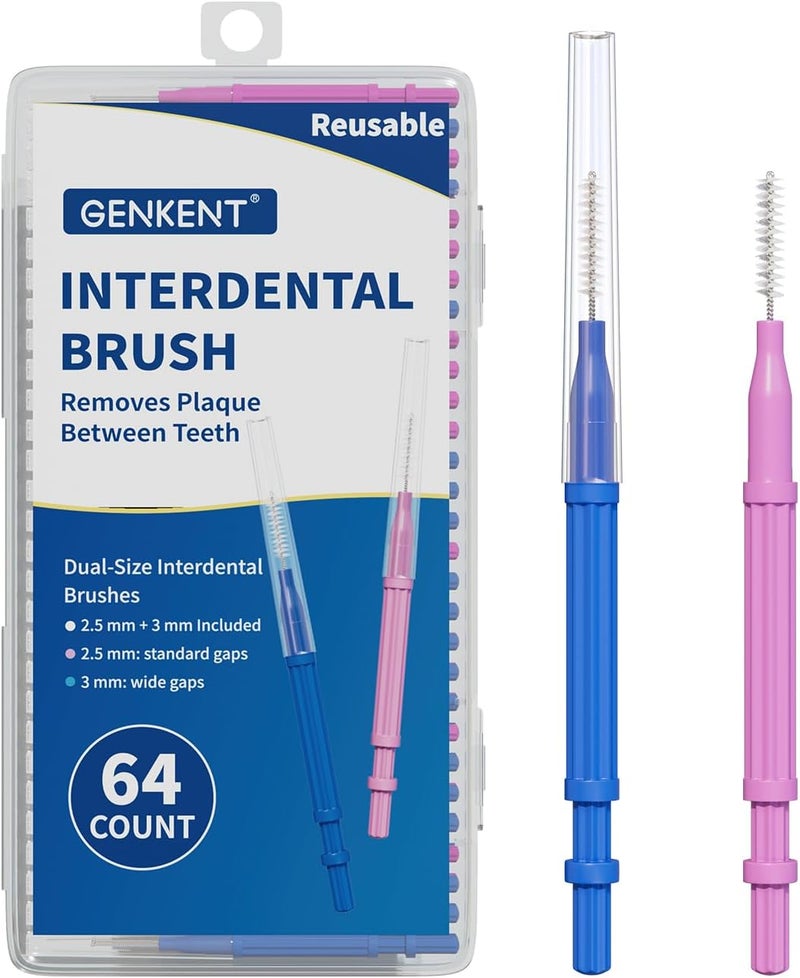GENKENT Interdental Brushes for Braces - 64 Pieces, Dual-Size Cleaning Tools - Image 1
