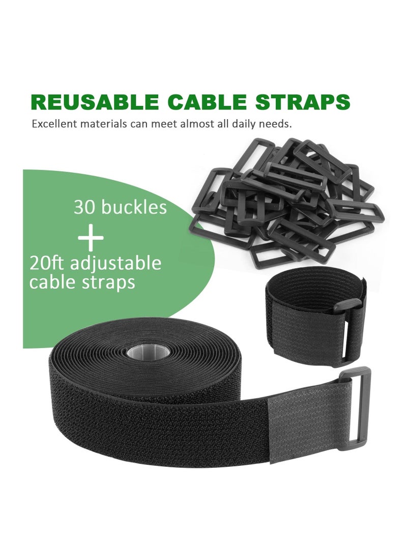 Loquat Adjustable Cable Straps, Velcro Cable Ties, 2''*16.4ft Hook and Loop Straps with 20 Buckles, Free Cut Self Securing Strap, Reusable Nylon Securing Cord Ties for Cable Organiser Storage - Image 3