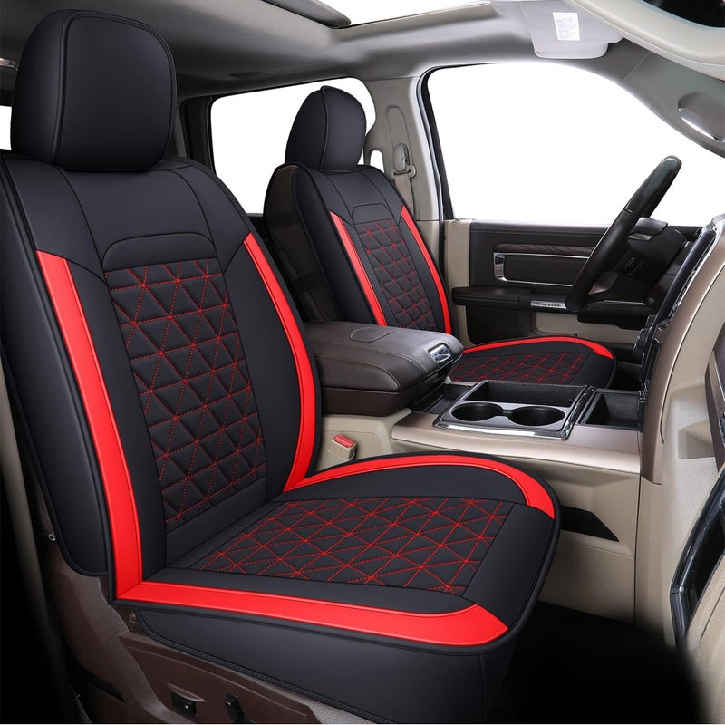 Coverado Seat Covers for Dodge Ram Full Set Waterproof Truck Car Seat Cover Protectors Custom Fit for 20022025 Dodge RAM 1500 2500 3500 with Curved BenchRed