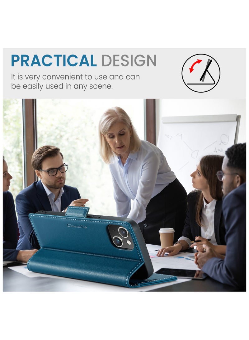 فليب محفظة حالة لابل اي فون 15 زائد ، الجلود المغناطيسي مرفق فليب حالة الأزرق - Image 4