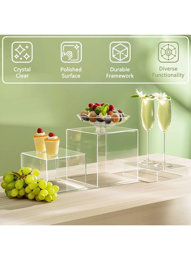 TPGP 6Pcs Buffet Risers, Food Risers for Buffet, Acrylic Boxes for Display Cube Riser Display Cases Acrylic Square Cube Display Base, Clear - Image 4