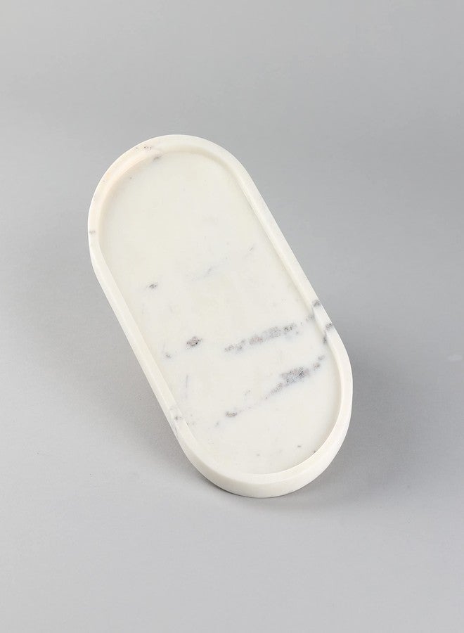 Stone Essential Marble Tray Oval, Serving Tray, Vanity Tray for Bathroom, Table Decoration and Gift (White) - Image 1