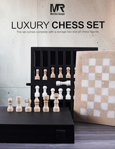 MARBLE RANGE Marble Chess Set for Adults 12 Handmade Verona White Board Game with 32 Chess Pieces 2 Extra Queens Storage Box Luxury Travel Game Elegant for Home Decor - Image 5