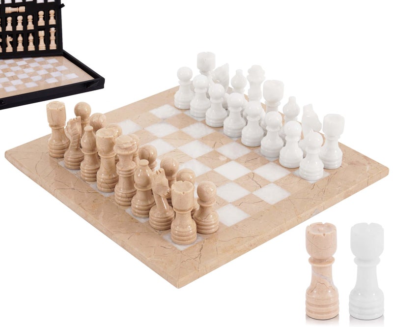 MARBLE RANGE Marble Chess Set for Adults 12 Handmade Verona White Board Game with 32 Chess Pieces 2 Extra Queens Storage Box Luxury Travel Game Elegant for Home Decor - Image 3