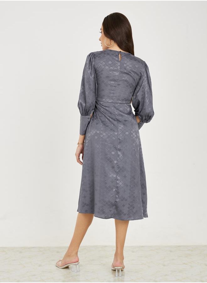 Styli Jacquard Keyhole Neck A-Line Midi Dress  - Image 4
