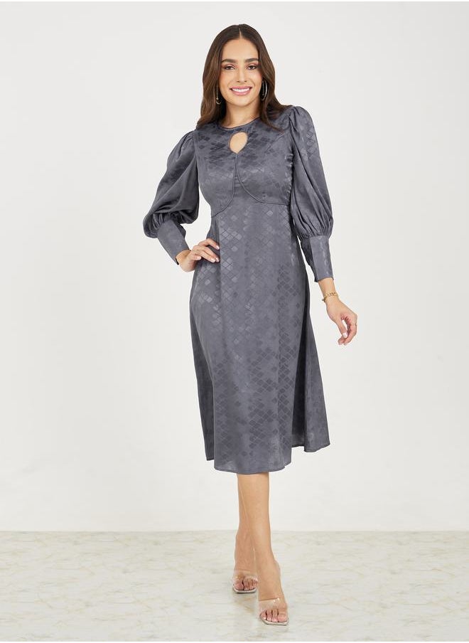 Styli Jacquard Keyhole Neck A-Line Midi Dress  - Image 1