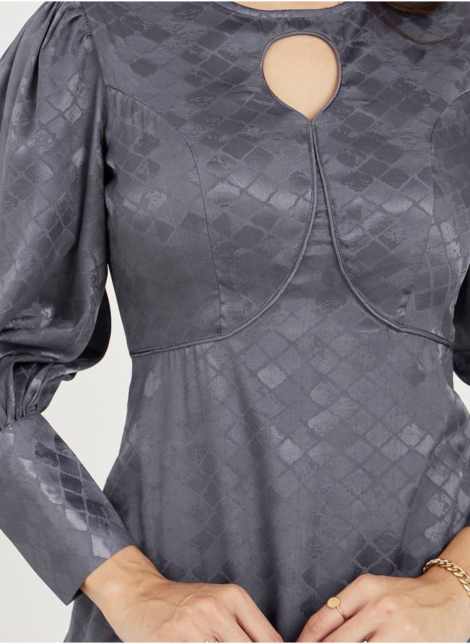 Styli Jacquard Keyhole Neck A-Line Midi Dress  - Image 3