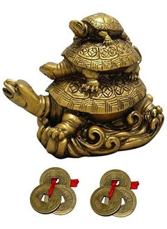 RIPE INDIA RIPE INDIA Feng Shui Three Tiered Tortoises for Longevity Showpiece with 2 Lucky Coin Set 