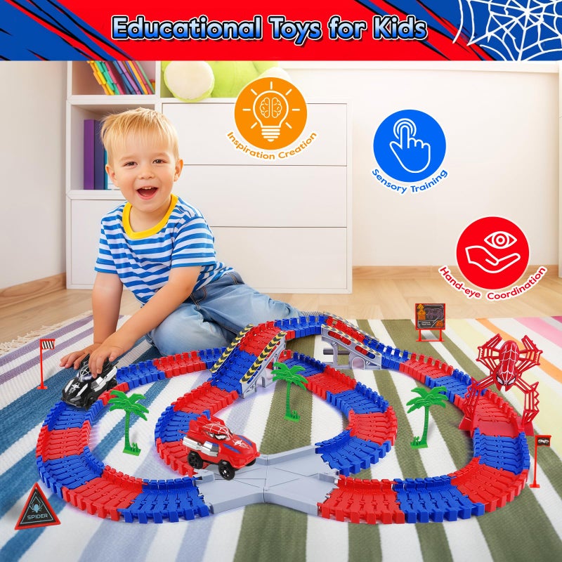 M SANMERSEN Spider Toys for Boys 4-6, 212 PCS Race Car Track for Kids Ages 4-8, Monster Truck 2+ Year Old Birthday Gift Toddler Cars Toy for 3+ Year Old Boy Girl - Image 2