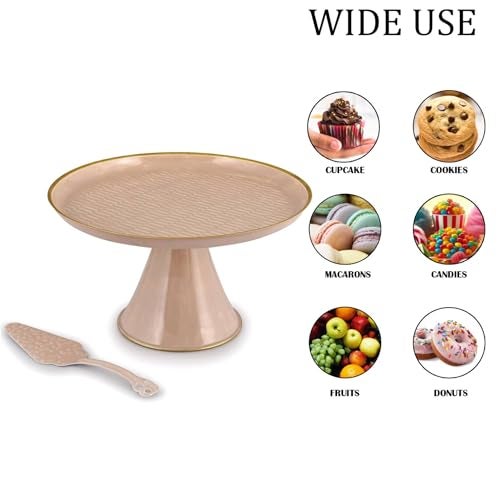 Elan Panthera Embossed Cake Stand with Cake Server, Cupcake Stand for party, Metal, Round (Dusty Rose) - Image 3