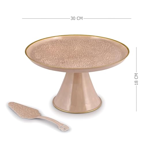 Elan Panthera Embossed Cake Stand with Cake Server, Cupcake Stand for party, Metal, Round (Dusty Rose) - Image 2