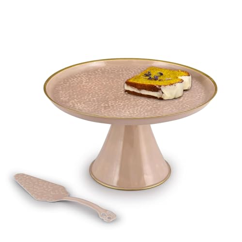Elan Panthera Embossed Cake Stand with Cake Server, Cupcake Stand for party, Metal, Round (Dusty Rose) - Image 5