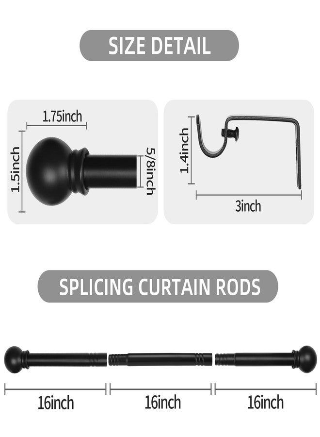 Thestoa 2 pack Black Curtain Rods for Windows 66 to 120 inch, 5/8" Diameter Small Curtain Rods for Bedroom, Living Room, Kitchen, Outdoor, Farmhouse，with Command Hooks for Curtain Rod Black - Image 3