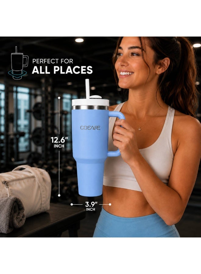 كوساري كوب COSARE بمقبض وقش بسعة 40 أونصة | غطاء Flowstate بثلاث وضعيات | متوافق مع حامل الأكواب للسفر | كوب معزول من الفولاذ المقاوم للصدأ | خالٍ من BPA - Image 2