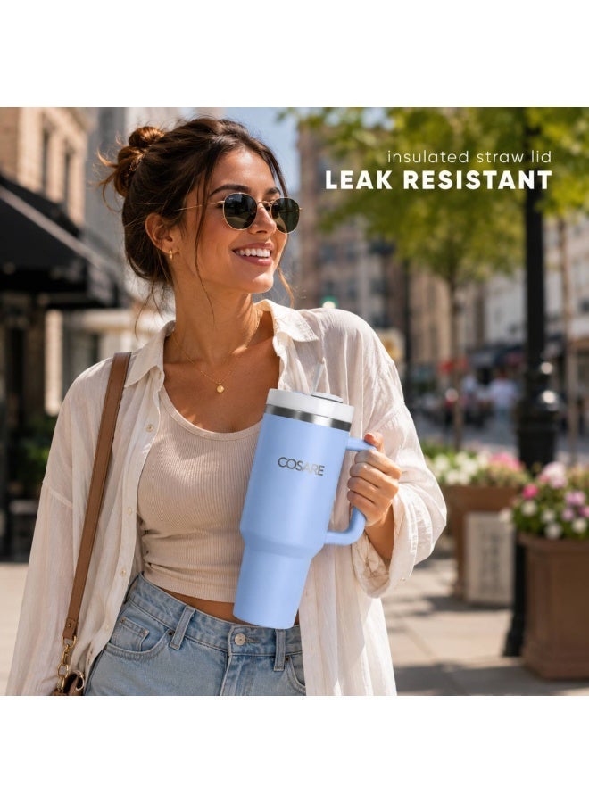 كوساري كوب COSARE بمقبض وقش بسعة 40 أونصة | غطاء Flowstate بثلاث وضعيات | متوافق مع حامل الأكواب للسفر | كوب معزول من الفولاذ المقاوم للصدأ | خالٍ من BPA - Image 4