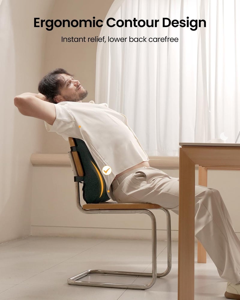 ProtoArc Lumbar Support Pillow for Office Chair, Memory Foam Back Support Pillow for Lower Back, Lumbar Cushion Desk Chair Back Cushion, Ergonomic Back Rest for Chair, Car, Home - Black - Image 2
