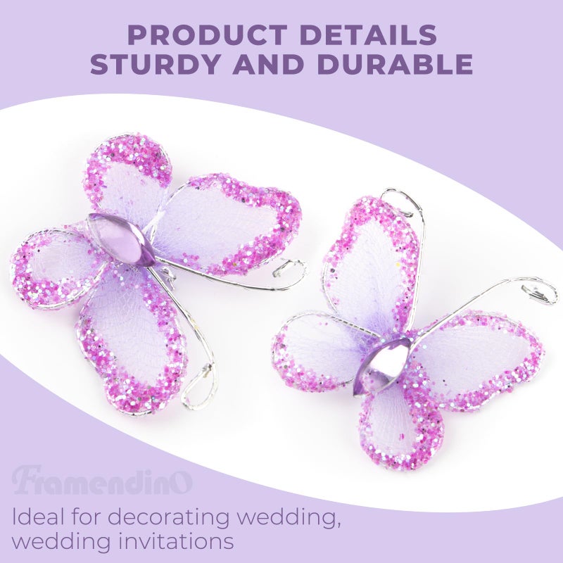 Framendino, 50 Pack Organza Butterflies Sheer Mesh Wire Glitter Butterfly Nylon Purple Delicate Gem for Home Wedding Party Decoration - Image 4