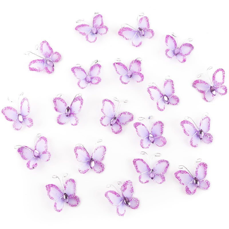 Framendino, 50 Pack Organza Butterflies Sheer Mesh Wire Glitter Butterfly Nylon Purple Delicate Gem for Home Wedding Party Decoration - Image 1
