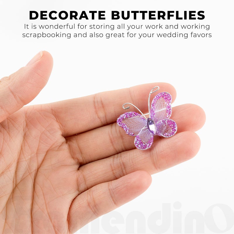 Framendino, 50 Pack Organza Butterflies Sheer Mesh Wire Glitter Butterfly Nylon Purple Delicate Gem for Home Wedding Party Decoration - Image 5