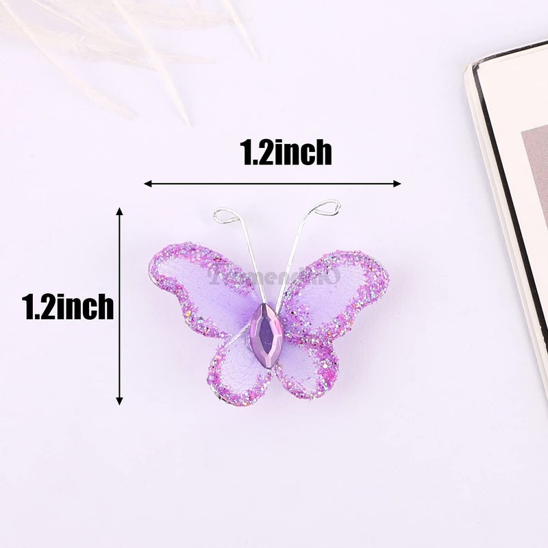 Framendino, 50 Pack Organza Butterflies Sheer Mesh Wire Glitter Butterfly Nylon Purple Delicate Gem for Home Wedding Party Decoration - Image 2