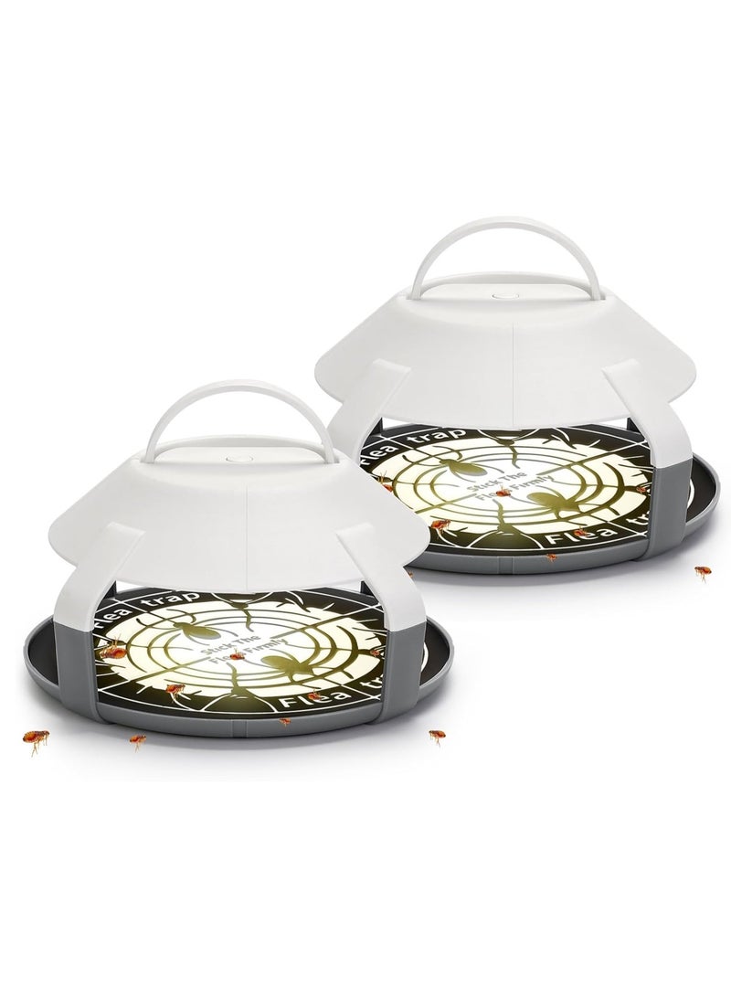 Indoor Flea Trap 2-Pack, Upgraded Electric Flea Traps with LED Light, Cordless Design for Home Use, Includes 8 Sticky 6.5” Disc Refills for Effective Flea Infestation Control. - Image 1