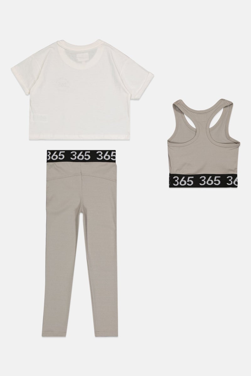 Fudo طقم بنات أطفال مكون من 3 قطع مع طباعة جرافيك، مع حمالة صدر وسروال ضيق، متعدد الألوان - Image 2