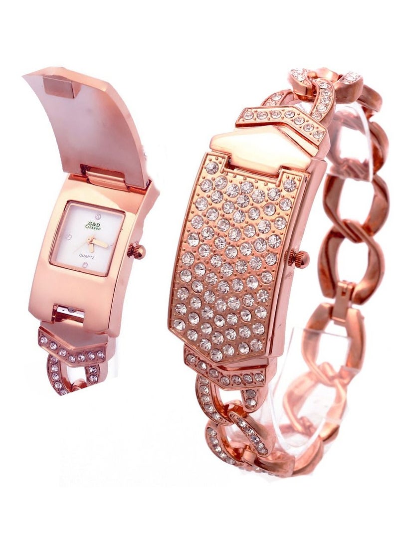 Women Wrist Watch with Bracelet Design, Rose Gold Color  - Image 1