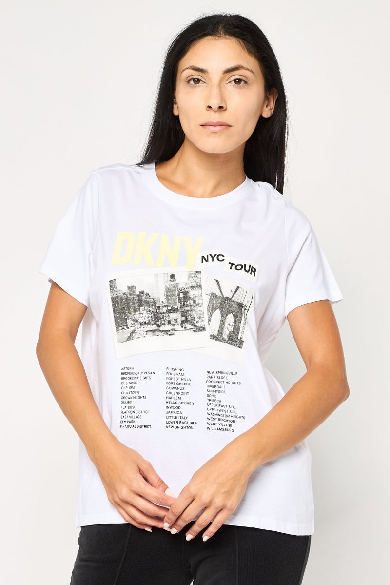 DKNY Women Sportswear Fit Short Sleeve Outdoor T-Shirt, White - Image 1
